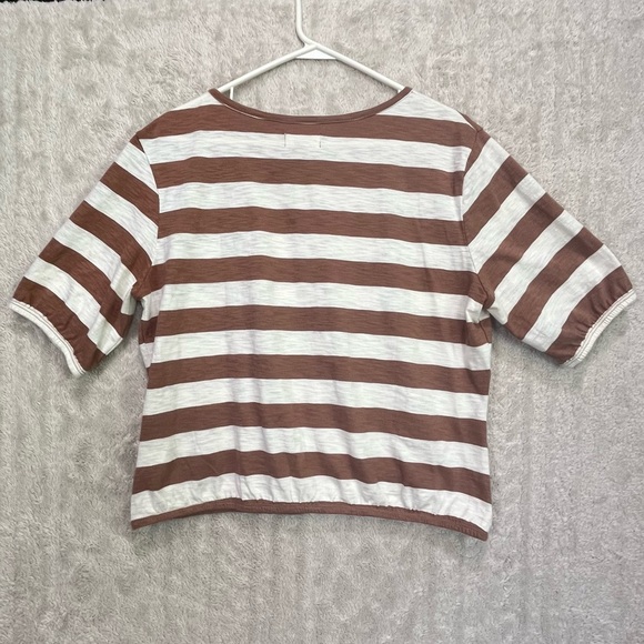 Pact Organic Cotton Striped Brown Ivory Top Sz M Short Sleeve Ecofriendly - Picture 9 of 13